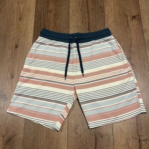 No Boundaries Men's Striped Swim Shorts - Cream, Blue, Tan